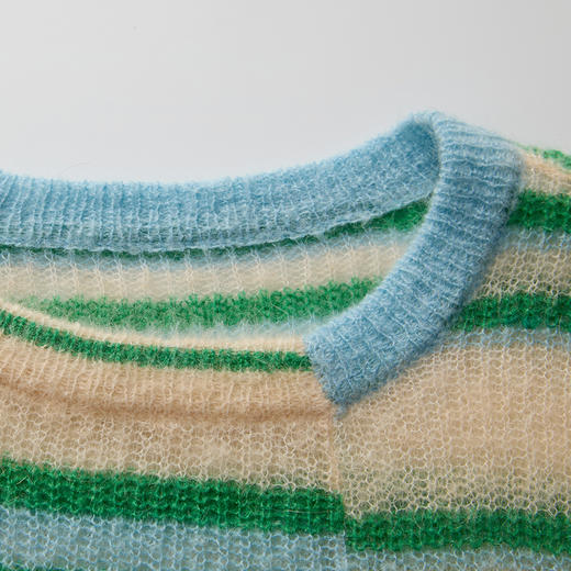 谜底圆领套头针织衫长袖2025春新品蓬松条纹宽松毛衫女251MZ0392 商品图3