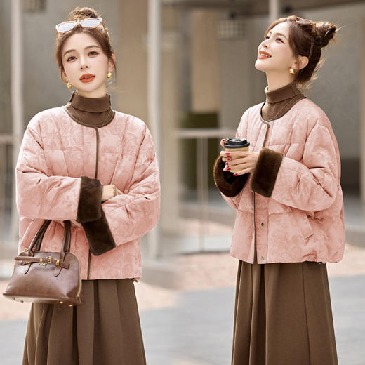 新中式国风羽绒服冬季小个子显瘦复古提花拼接白鸭绒加厚外套MEIQIN9529-1 商品图1