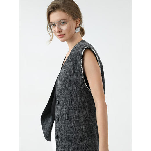 COCOBELLA轻奢撞色镶边毛边马夹商务休闲无领西装马甲WS3010 商品图1