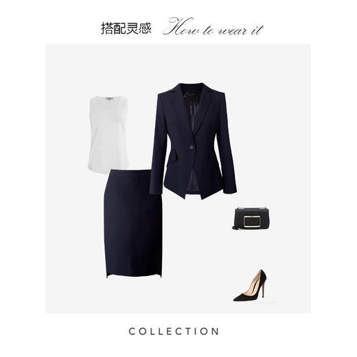 LILIAN ZHNAG 定制—都市力量——天丝羊毛藏青色西装半裙 2403018 商品图3