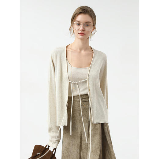 COCOBELLA莱赛尔气质针织衫女系带通勤外套纸片人舒适开衫MZ3169 商品图2