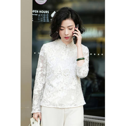 西子/【雪绒花】刺绣串珠立领蕾丝毛衣打底衫/SYBH86 商品图1