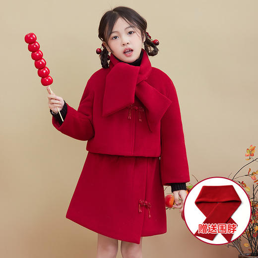 【立体制版，不挑身材】女童国风套装 秋冬新款儿童冬装 夹棉加厚新年红色中式拜年服-QQ 商品图1