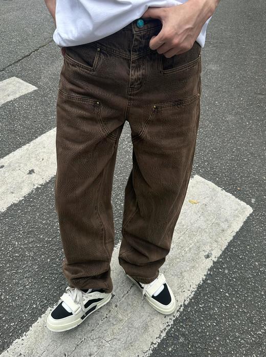 驴家 棕棋盘牛仔直筒长裤（JN） 商品图2