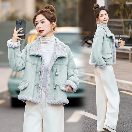 HR-ZRX5375冬季新款女装皮毛一体高级感单排扣时尚保暖休闲皮毛一体外套 商品图1