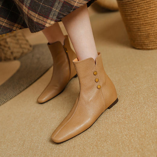 【预售5天】巨软头层羊皮尖头内增高，平底短靴复古马丁靴PS&PS2279 商品图0