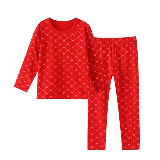 【本命年必备59/套起】儿童大红莱卡套装男童女童本命年纯棉秋衣秋裤新年红宝宝家居服聚 商品图4