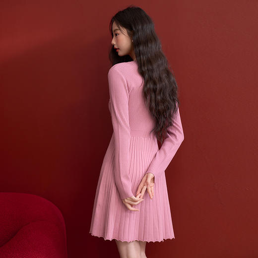 法式复古撞色小香风长袖连衣裙女春季设计感高弹内搭裙V0150010 商品图4