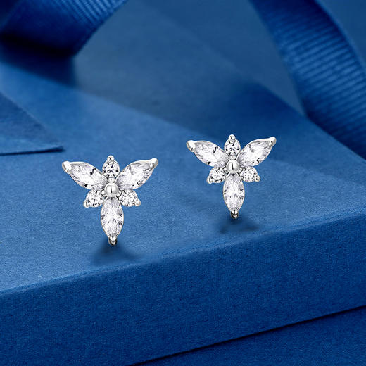 卡蒂罗/KADER 冰晶三叶草耳钉 幸运三叶草造型设计养耳洞耳饰 满镶宝石璀璨闪耀精致百搭配饰 925银 商品图2