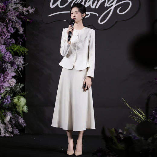 IWY/气质米白西装套裙高级感珠宝店工作服商务通勤两件套职业裙C2040+ S2102 商品图0