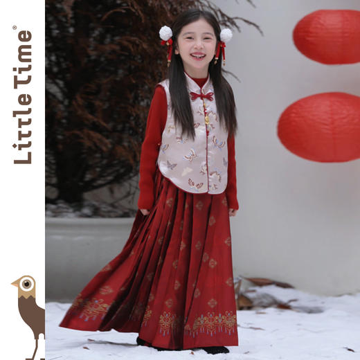 littletime中国风女童套装秋冬红色汉服新中式年服三件套 商品图1