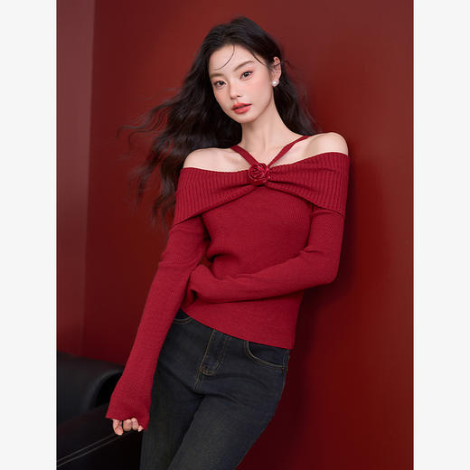 法式浪漫复古设计感立体玫瑰针织衫女高弹软糯毛衣V0150044 商品图3