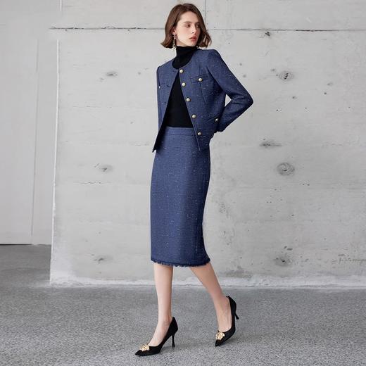 IWY/轻奢贵气金丝编织粗花呢套装冬季新款蓝色名媛小香风两件套CS2119 商品图1