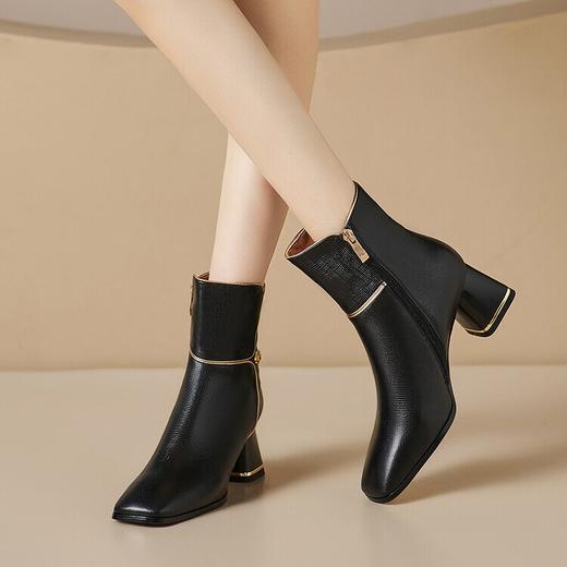 【预售5天】百搭时装靴方头粗跟，高跟女靴金属扣小皮靴短靴SY&F126 商品图2