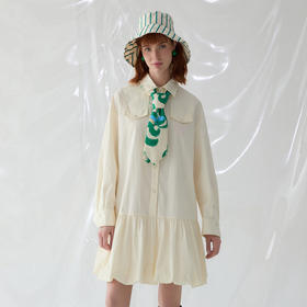 谜底衬衫式连衣裙2025春季新品挺阔A字型花苞裙长袖短裙251ML0121