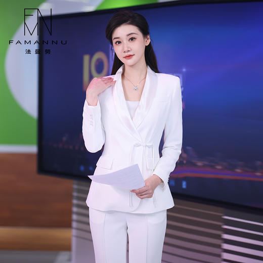 IWY/高端白色西装微喇裤套装女气质国风新中式盘扣职业装工作服CP2078 商品图2