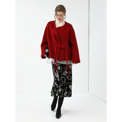 COCOBELLA重工亮片刺绣丝绒半身裙25春优雅国风筒裙HS3110 商品图1