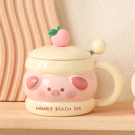 【好看的杯子，喝水就很甜~】马克杯带盖勺卡通水杯 家用高颜值陶瓷杯子 精致婚庆伴手小礼品回礼-QQ 商品图1