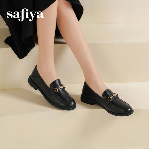 Safiya/索菲娅2025春学院风深口粗跟金属扣百搭休闲英伦乐福鞋SFD1112143 商品图1