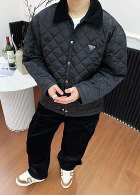 P家 秋冬新款 翻领菱格拼接棉服外套（JN）