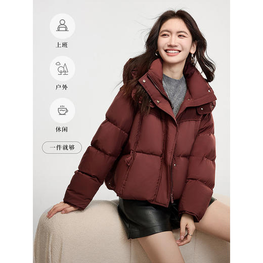 【年终特卖】熙世界黑色短款羽绒服女冬季2025年新款高领保暖连帽面包服厚外套 商品图2