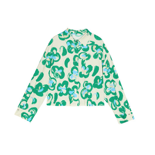 谜底花色衬衫长袖女2025春季新品花卉印花俏皮短款衬衣251MC0122 商品图4