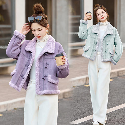 HR-ZRX5375冬季新款女装皮毛一体高级感单排扣时尚保暖休闲皮毛一体外套 商品图0