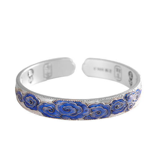 【祥云空濛】足银9999银古法珐琅祥云如意对口开口手镯【RP-SZ73055】 商品图4