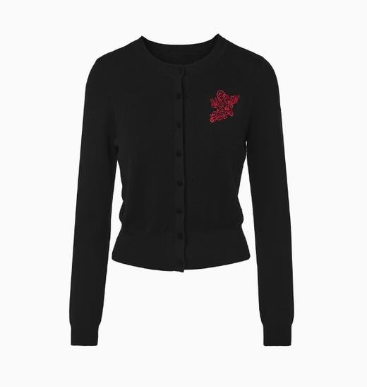 朗姿 刺绣显瘦羊毛针织开衫短薄时尚高级气质上衣LAEK00KCD404B11 商品图2