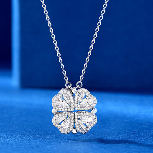 卡蒂罗/KADER 一饰两戴 四叶倾心项链 极简ins风幸运四叶草爱心设计吊坠 满镶宝石爆闪锁骨链转运祈福 925银 商品图5