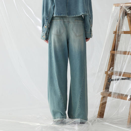 谜底牛仔阔腿裤女士2025春新品复古高腰百搭牛仔裤长裤251MK0019 商品图2