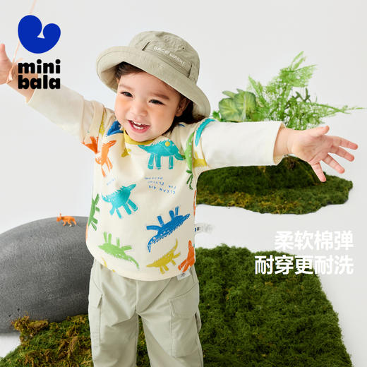 【假两件】迷你巴拉男童T恤2025春撞色长袖宝宝上衣 商品图0