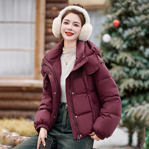 HR-BBL28898洋气小个子连帽加厚保暖羽绒服面包服短款白鸭绒外套女2024冬新款 商品图2