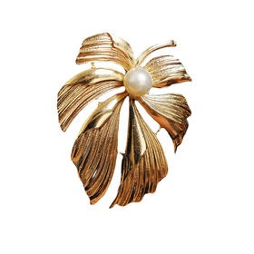 pearl moments珍刻  枫叶珍珠胸针