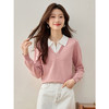 【专属特价】熙世界法式撞色POLO领针织衫假两件拼接粉色上衣2025年早春新款 商品缩略图3