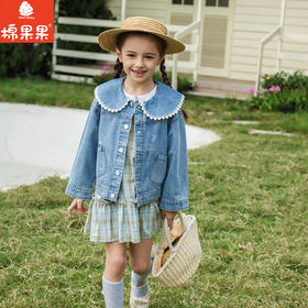 棉果果春季新品商场同款女童花边翻领甜美牛仔外套M122100225074