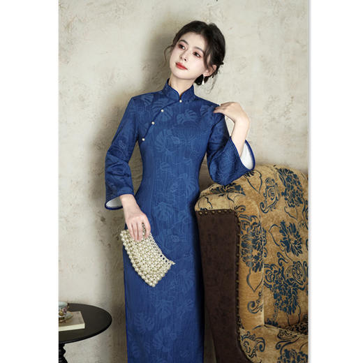 时尚牛仔提花，长款加绒旗袍SYK907961 商品图2