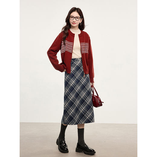 【专属特价】熙世界英伦风复古格子毛呢半身裙2025冬季新款中长包臀直筒裙子 商品图2