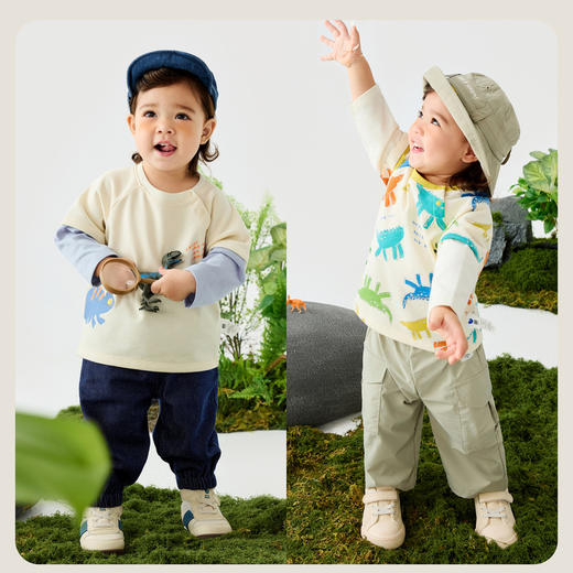 【假两件】迷你巴拉男童T恤2025春撞色长袖宝宝上衣 商品图2