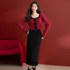 法式复古撞色小香风针织衫女方领高弹软糯内搭上衣V0150001 商品缩略图1
