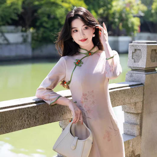 2024新款新中式雪尼尔长袖日常改良年轻款旗袍MYJ692-1 商品图1