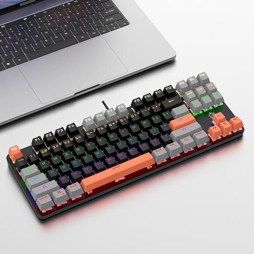 【电竞机械键盘，竞技游戏办公通用~】新款k919有线机械键盘 多拼色混光87键 青轴电竞游戏 办公笔记本键盘-QQ 商品图5
