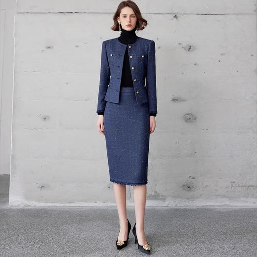 IWY/轻奢贵气金丝编织粗花呢套装冬季新款蓝色名媛小香风两件套CS2119 商品图3