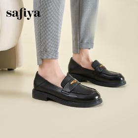Safiya/索菲娅2025春英伦学院风软底羊皮一脚蹬复古JK小皮鞋SFD1112086