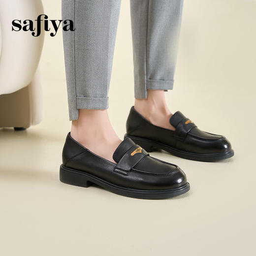 Safiya/索菲娅2025春英伦学院风软底羊皮一脚蹬复古JK小皮鞋SFD1112086 商品图0