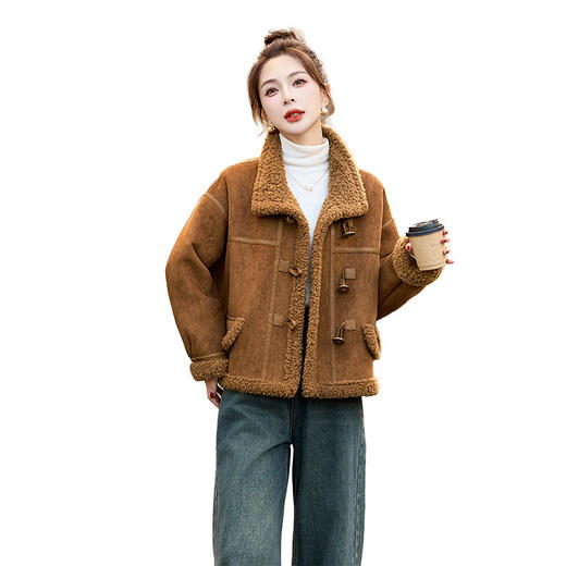 HR-ZRX5375冬季新款女装皮毛一体高级感单排扣时尚保暖休闲皮毛一体外套 商品图4
