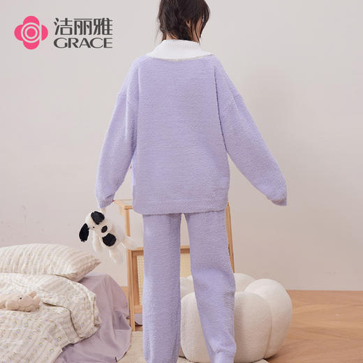 洁丽雅新款半边绒睡衣女冬季珊瑚绒加绒蓄热秋冬可外穿家居服套装 商品图2