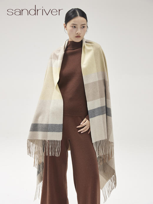 羊绒格纹提花披毯SJF95P620N 商品图0