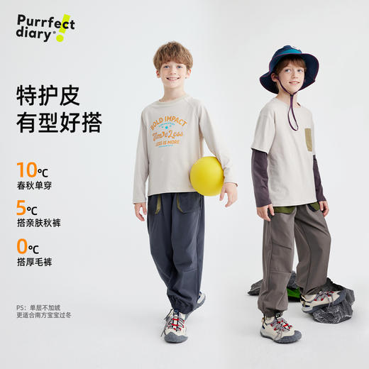 【软皮一体绒】【220g薄款绒】儿童撞色口袋休机能裤 PQK2414 商品图1