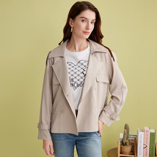EITIE爱特爱春季新款修身气质风衣短款纯色外套7704403 商品图2